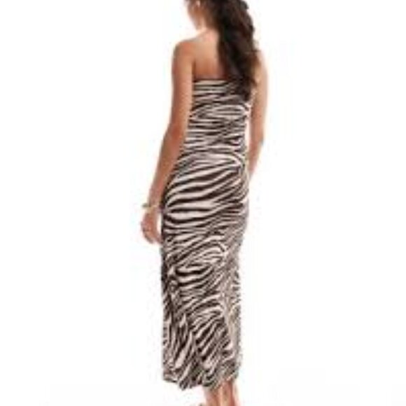 Satin Strapless Maxi Slip Dress Animal Print size small Y2K HOCO Evening Sexy - Picture 1 of 4